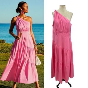Lilly Pulitzer Lucilyn Dress Maxi One Shoulder Tiered Confetti Pink Size 16